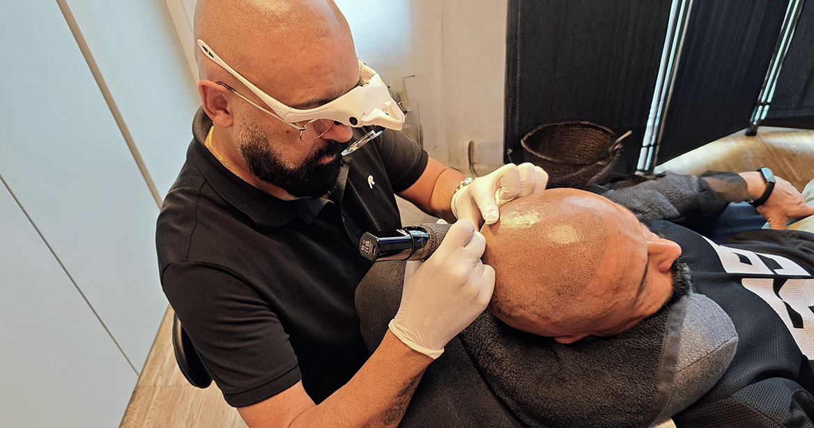 Haarpigmentierung - Roberto bei der Arbeit