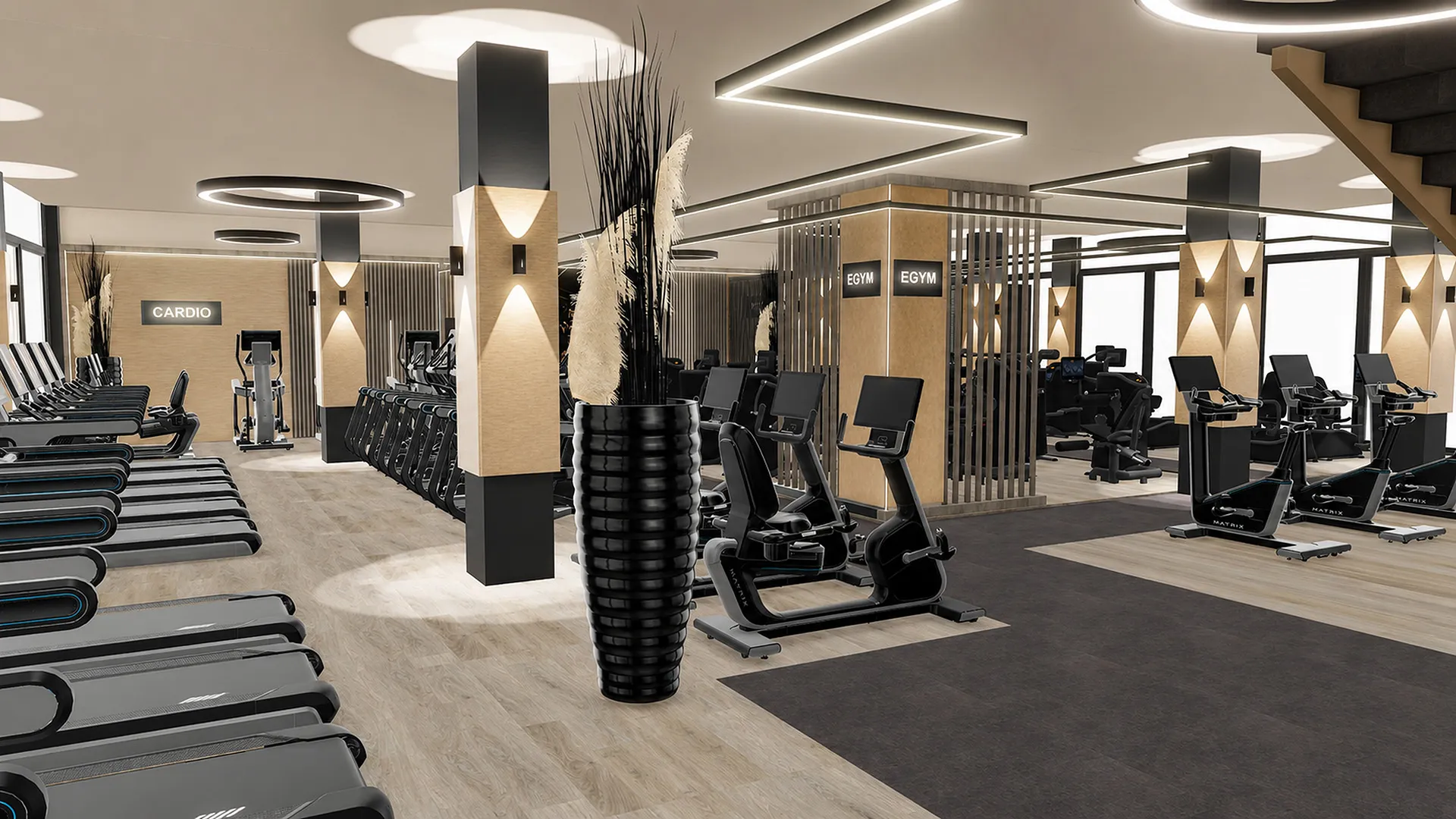 Innenansicht des neuen Centers in Schwabing, mit Cardiogeräten.